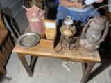 Lantern, lamp, other misc. antique items lot