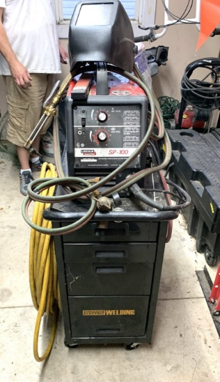 Lincoln SP 100 MiG Welder with Cart & Contents
