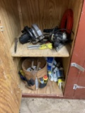 Clean out Garage Closet Shelves - Circular Saw, Tool Bucket, Senco Nailer & More