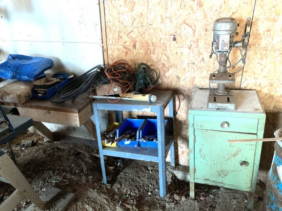 Metal Cabinet, Duracraft Drill Press, Wrenches, Files & More