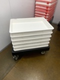 6 Cambro 5 Gallon White Plastic Food Storage Containers & Cambro Dolly