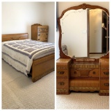 Waterfall Style Queen Bed, Vanity, & Chest of Drawers