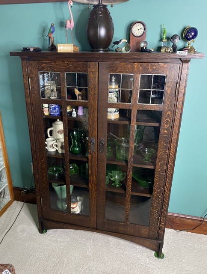 Arts & Crafts Mission Leaded Glass Bookcase