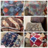 Lot of 4 old quilts and pillows made from Persian Rugs