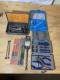 Assortment of Drill Bits, Pipe Cutter, & Topcon Tool