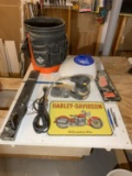 Tool Bucket, Palm Sander, Harley-Davidson Sign & More