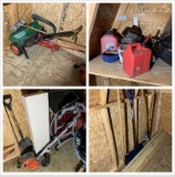 Cleanout Shed - Gas Cans, 2 Ton Jack, Edger, Garden Tools & More
