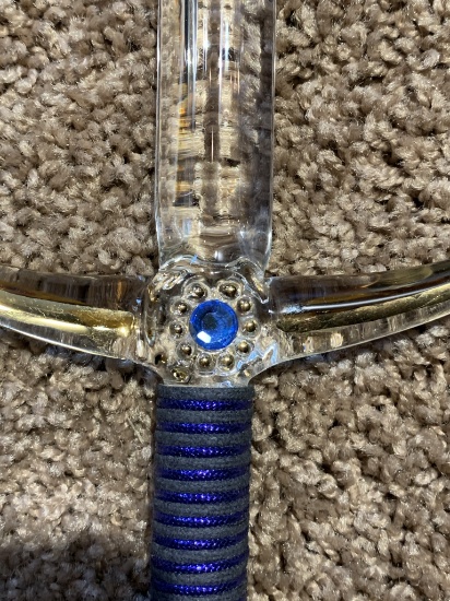 Unusual glass or crystal dagger with jewels - 17" long