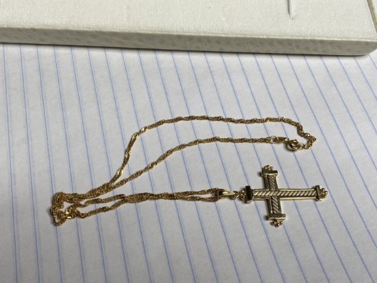 14k gold cross and necklace