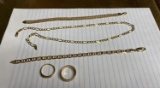 14k gold lot - 2 Bracelets, Necklace, Two Rings