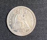 1856 Silver Quarter Dollar Coin Seated Liberty VF