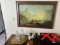 Framed print, decanters etc lot