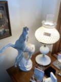 VIntage hobnail lamp and ceramic unicorn