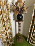 Wooden pedestal plus vase, feather