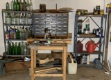 Clean Out Wall of Basement - Wine Bottles, Metal Organizer with contents, Metal Shelving & More