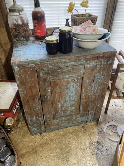 Really nice antique jelly cupboard with old blue paint