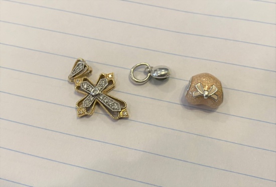 14k gold gross plus sterling silver Pandora bead, small charm