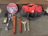 Group of Plumbers Tools - Pipe Wrenches, Spanner, & More