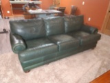 Green Leather Sofa with Brass Tacks - Well worn