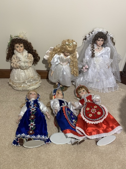 6 Beautifully Made Dolls - One doll is from the Cathy Collection
