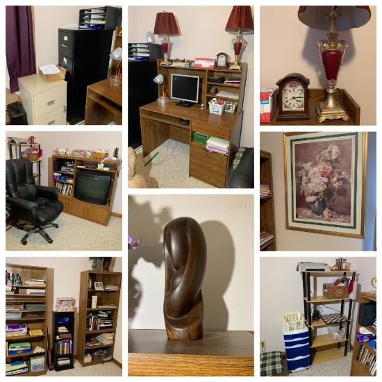 Contents of Office - Office Chair, TV Stand, Books, Book Shelves,  Lamps & More.  See Photos