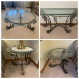 4 Piece Set Glass and Metal Coffee Table, 2 Side Tables and Entry Table