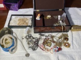 Costume Jewelry with Jewelry Box. .925 Sterling Silver Necklace and Ring.  See Photos