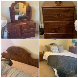 4 Piece Queen Bedroom Set - Bed, Night Stand, Chest of Drawers, and Dresser with Mirror