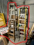 3 ladders, stool, metal sign lot