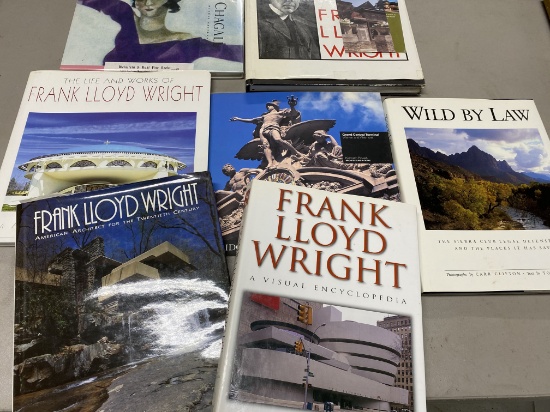 Group of books on Frank Lloyd Wright and more