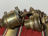 2 Antique Brass Oil Lamp Sconces