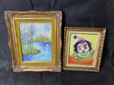 2 vintage Paintings on Enamel in Frames