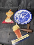 Antique Hires cutouts, tap, Blue Willow plate