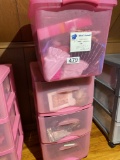 Sorter cabinet and tote full of doll clothing items