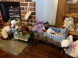 Assortment of Boyd Bears, Doll Furniture and other Stuffed Animals