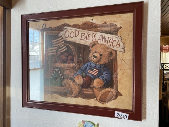 Framed picture - Teddy Bear - God Bless America