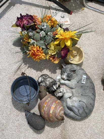 Old dog bowl, cement cat and more