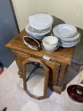 Cabinet, mirror and assorted china