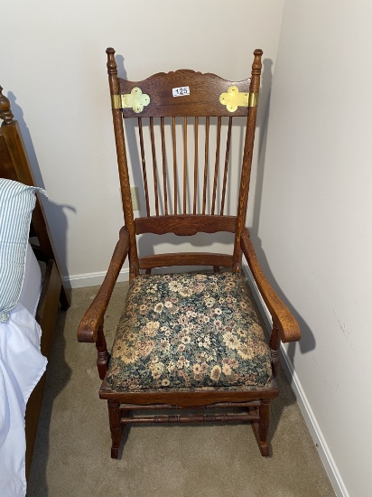 Antique Oak rocking chair with Brass Trim
