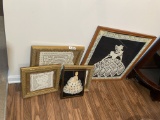 Three framed woven doilies PLUS