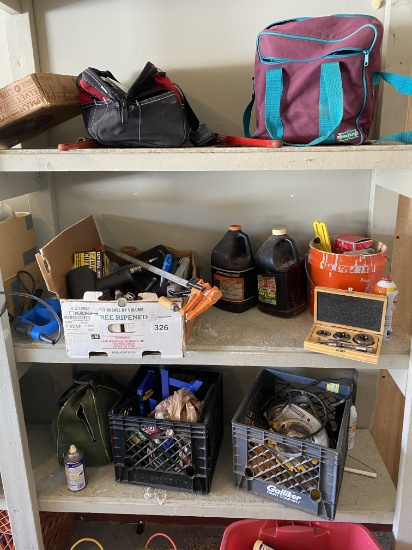 3 Shelves of assorted tools etc