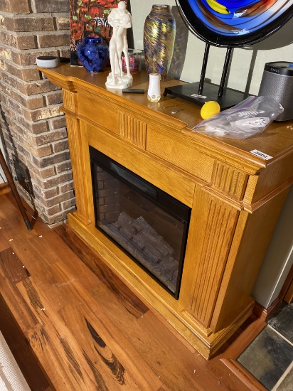 Electric Fireplace with Oak Mantle