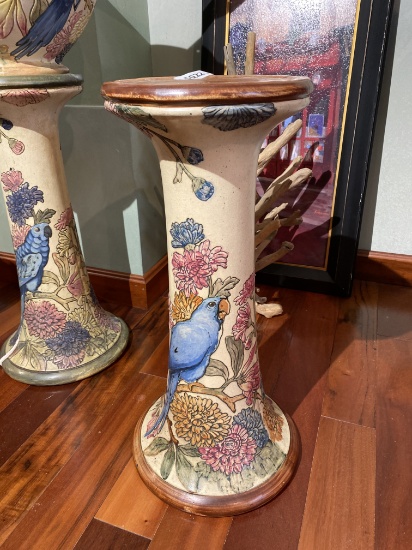 Rare Weller Art Pottery Pedestal - Parrots and flowers