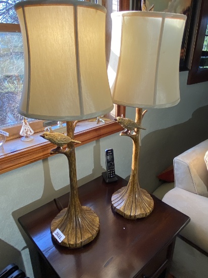 Pair of unusual table lamps with birds