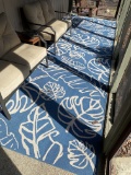 2 larger sized blue outdoor carpets