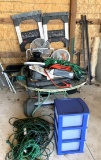 Patio Table, Saw Horses, Extension Cords, Bed Frame and More