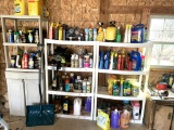 3 Plastic Storage Shelves, Chemicals, Snow Shovel, Hand Tools & More.  See Photos