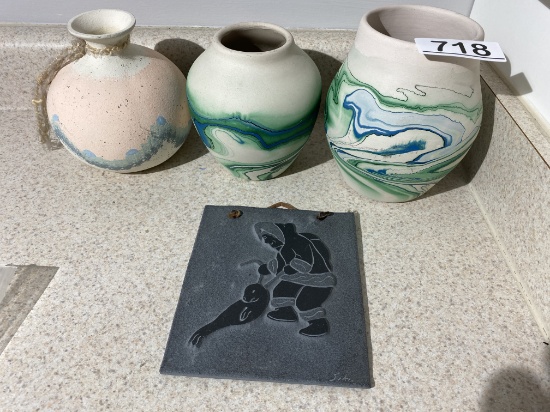 Nemadji Pottery + Eskimo Carved Tile Lot