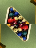 Set of vintage pool balls and rack