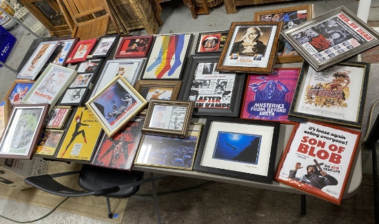 Large lot of framed small movie posters and more